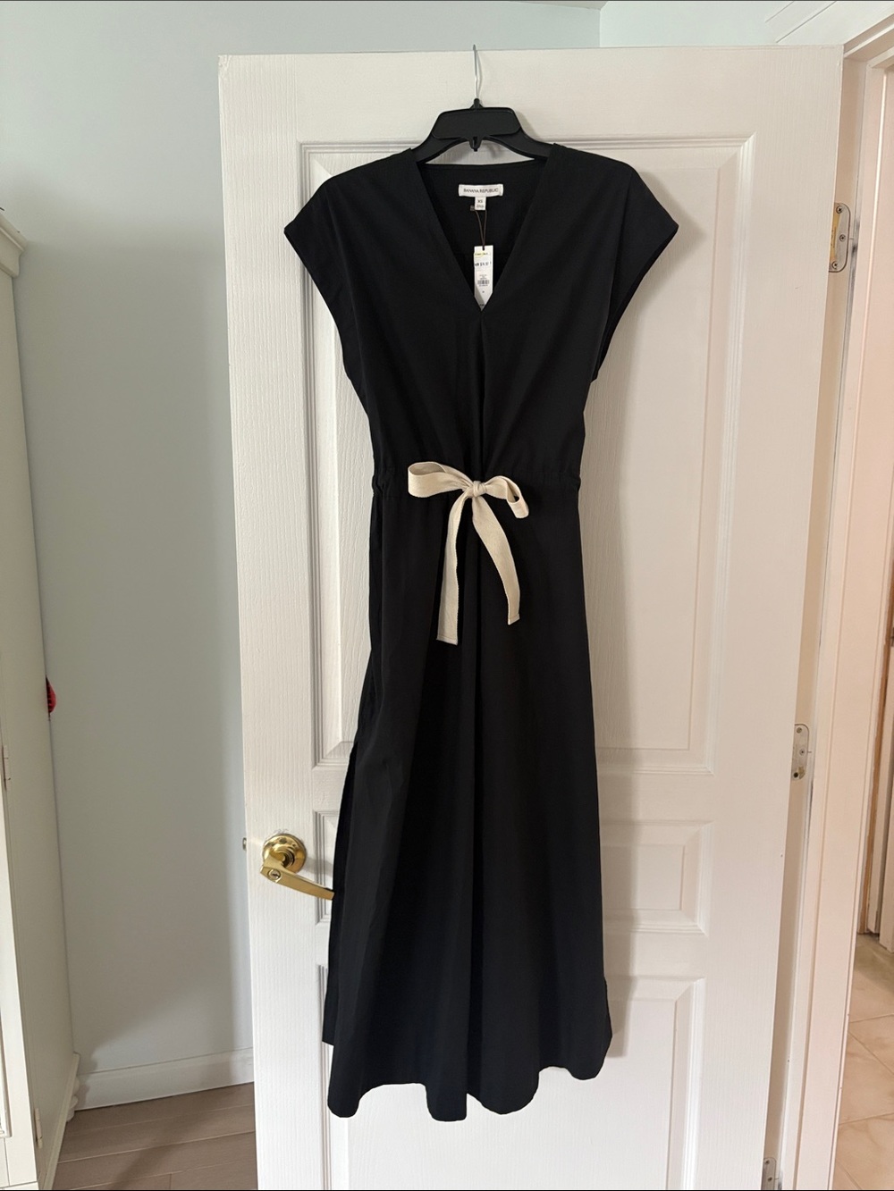 Banana Republic Black Maxi Dress with Cream Tie